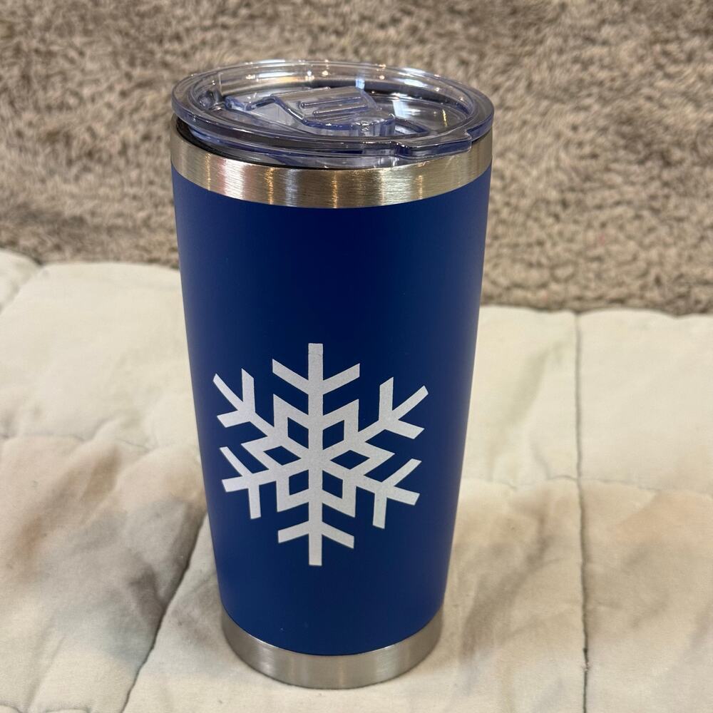 NEW Blue White Snowflake Insulated Tumbler Cup Coffee Travel Mug Winter Gift